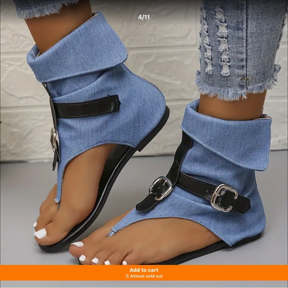 Beautiful blue jean summer sandals with black belt